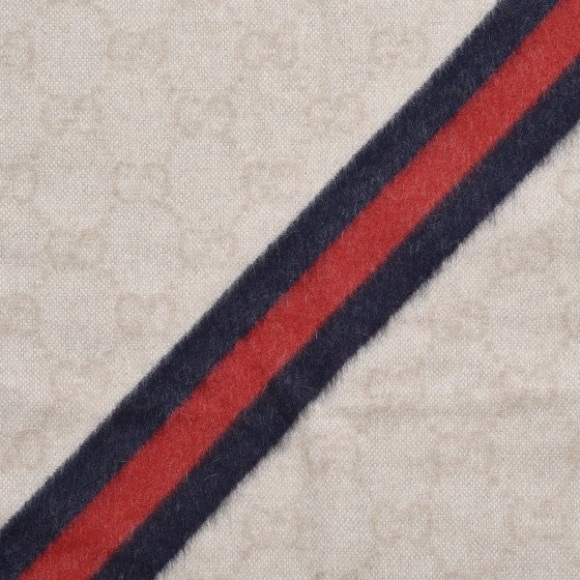 💝💝💝GUCCI AUTHENTIC NEW Wool  Monogram Web Scarf, beige/blue/red💝💝💝 - Picture 12 of 14